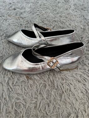 Women's Silver Double-Buckle Mary Jane Flats